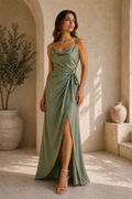 Women's Cowl Neck Spaghetti Strap Maxi Dress