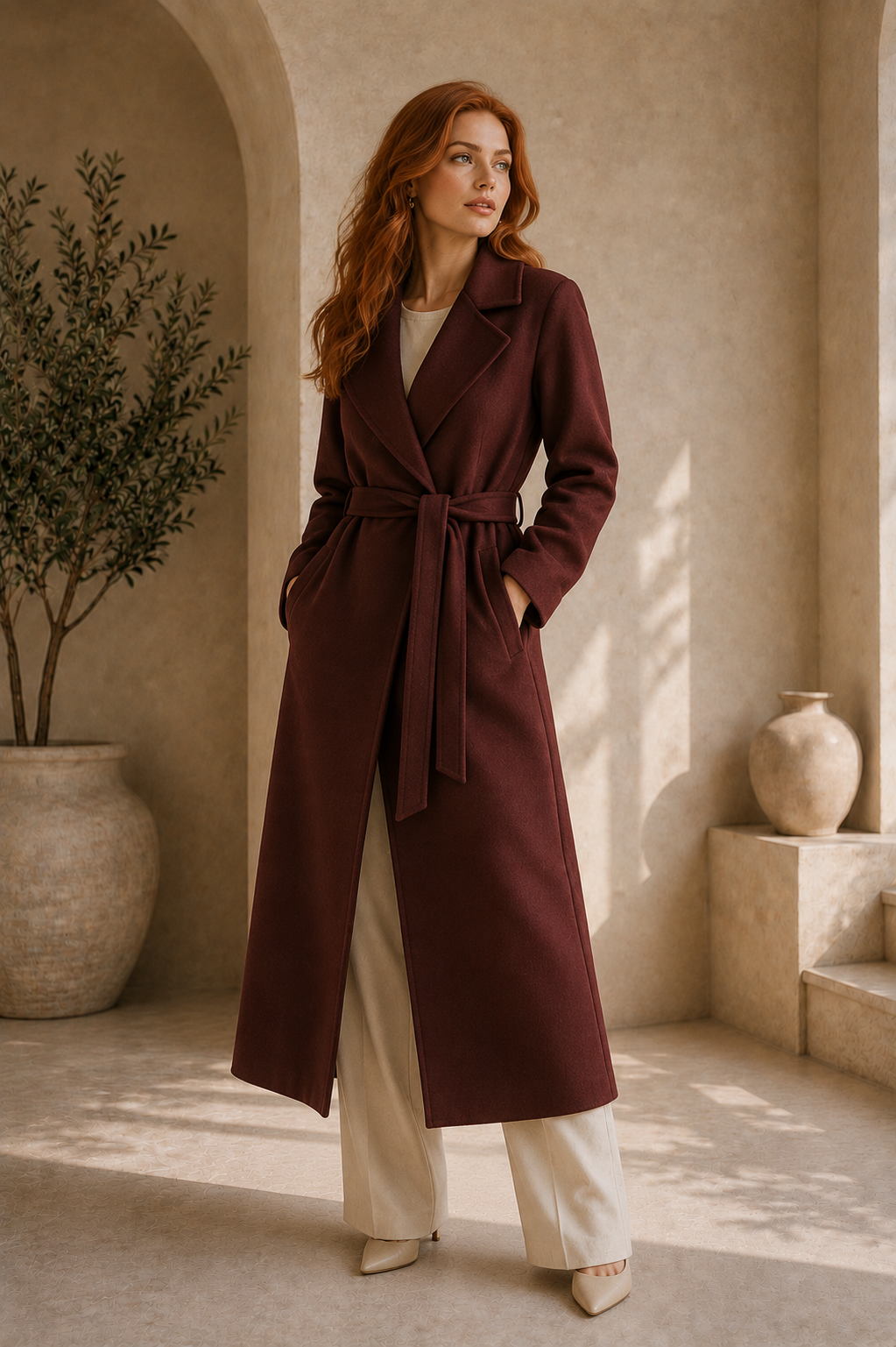 Women's Lapel Collar Long Sleeve Trench Coat