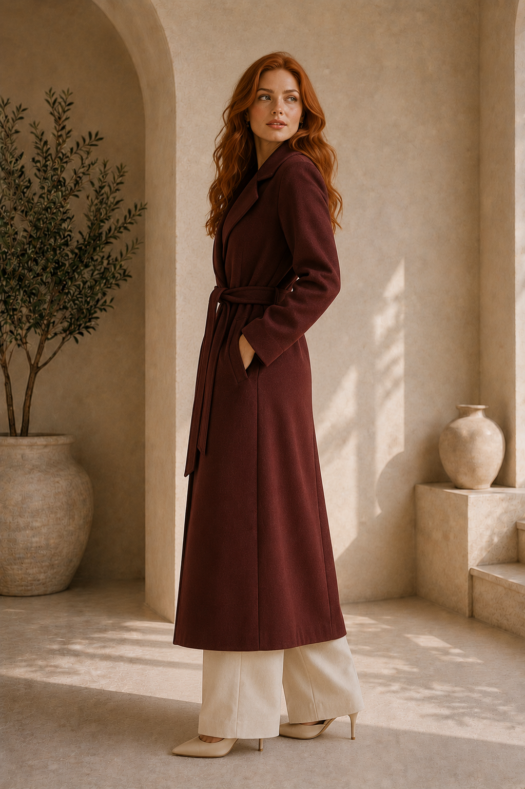 Women's Lapel Collar Long Sleeve Trench Coat