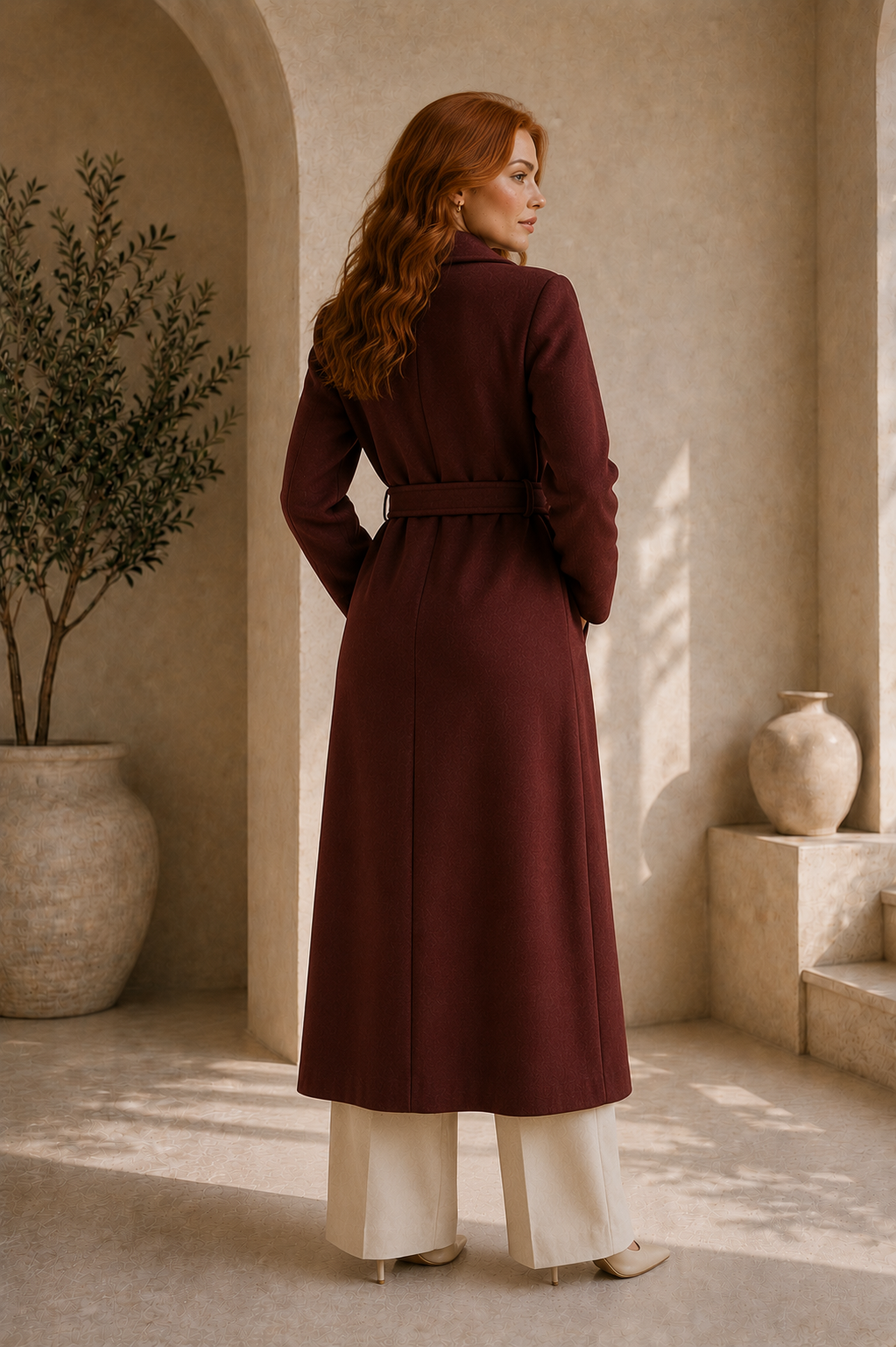 Women's Lapel Collar Long Sleeve Trench Coat
