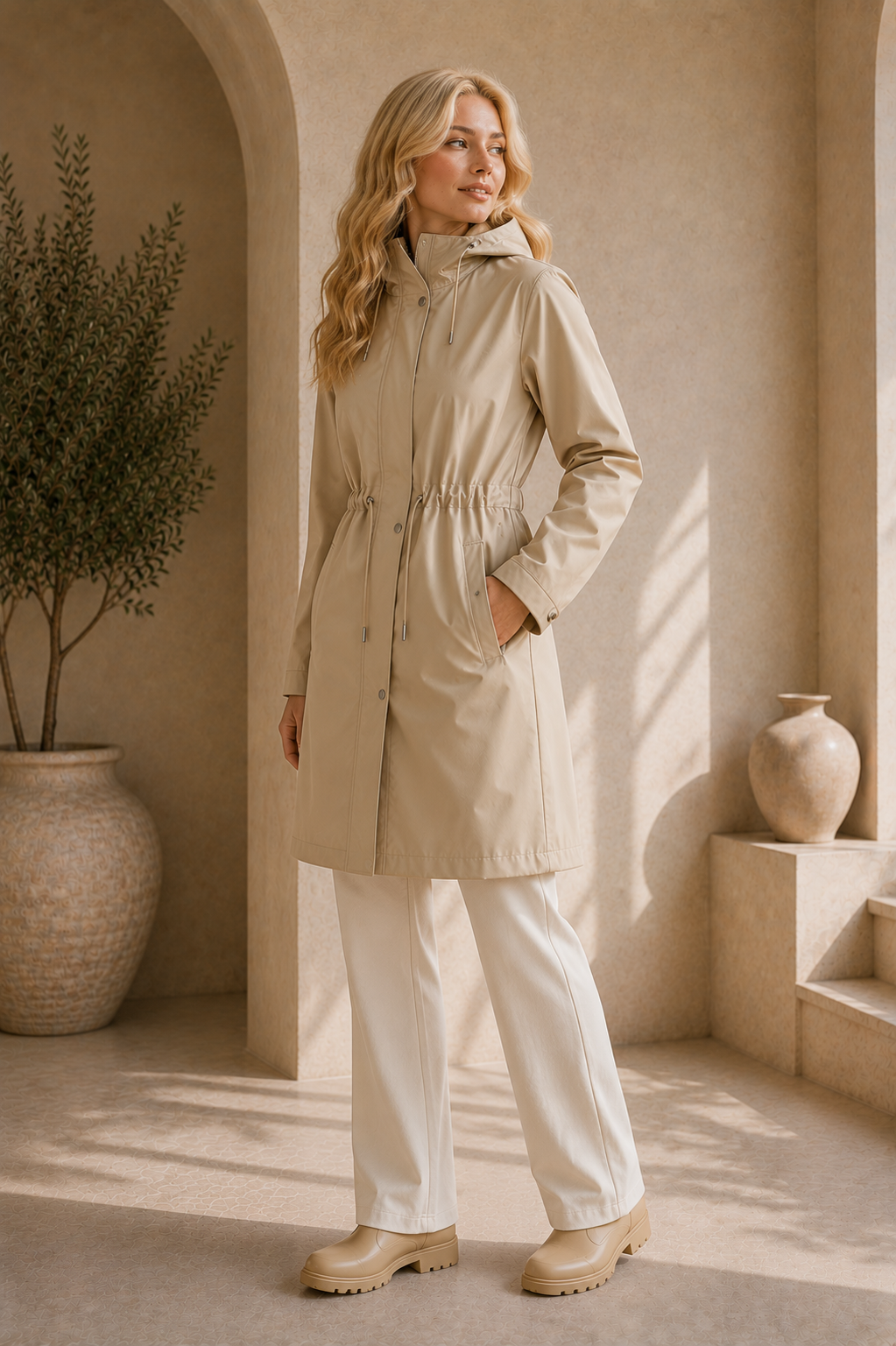 Women's Hooded Long Sleeve Raincoat