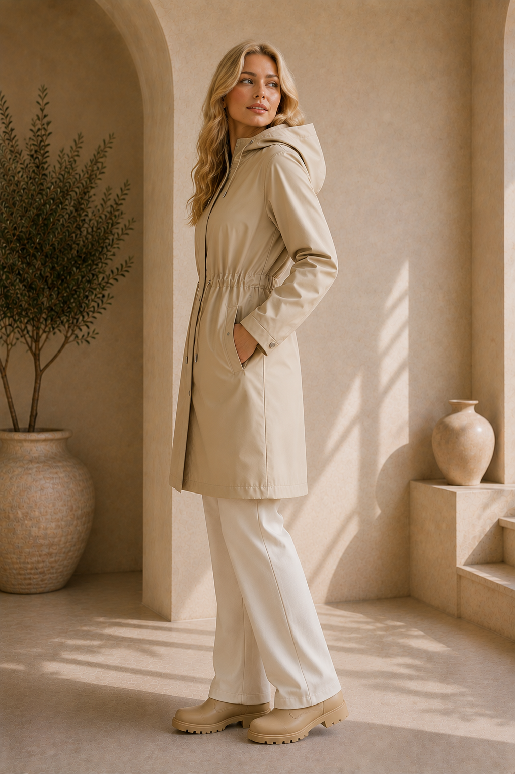 Women's Hooded Long Sleeve Raincoat