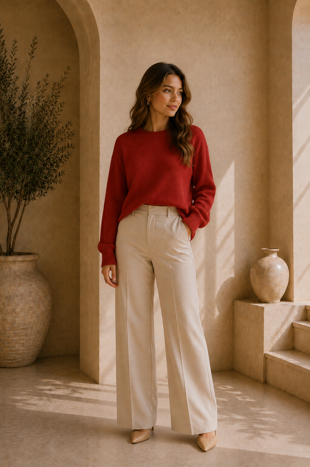 Women's Ribbed Long Sleeve Crewneck Sweater