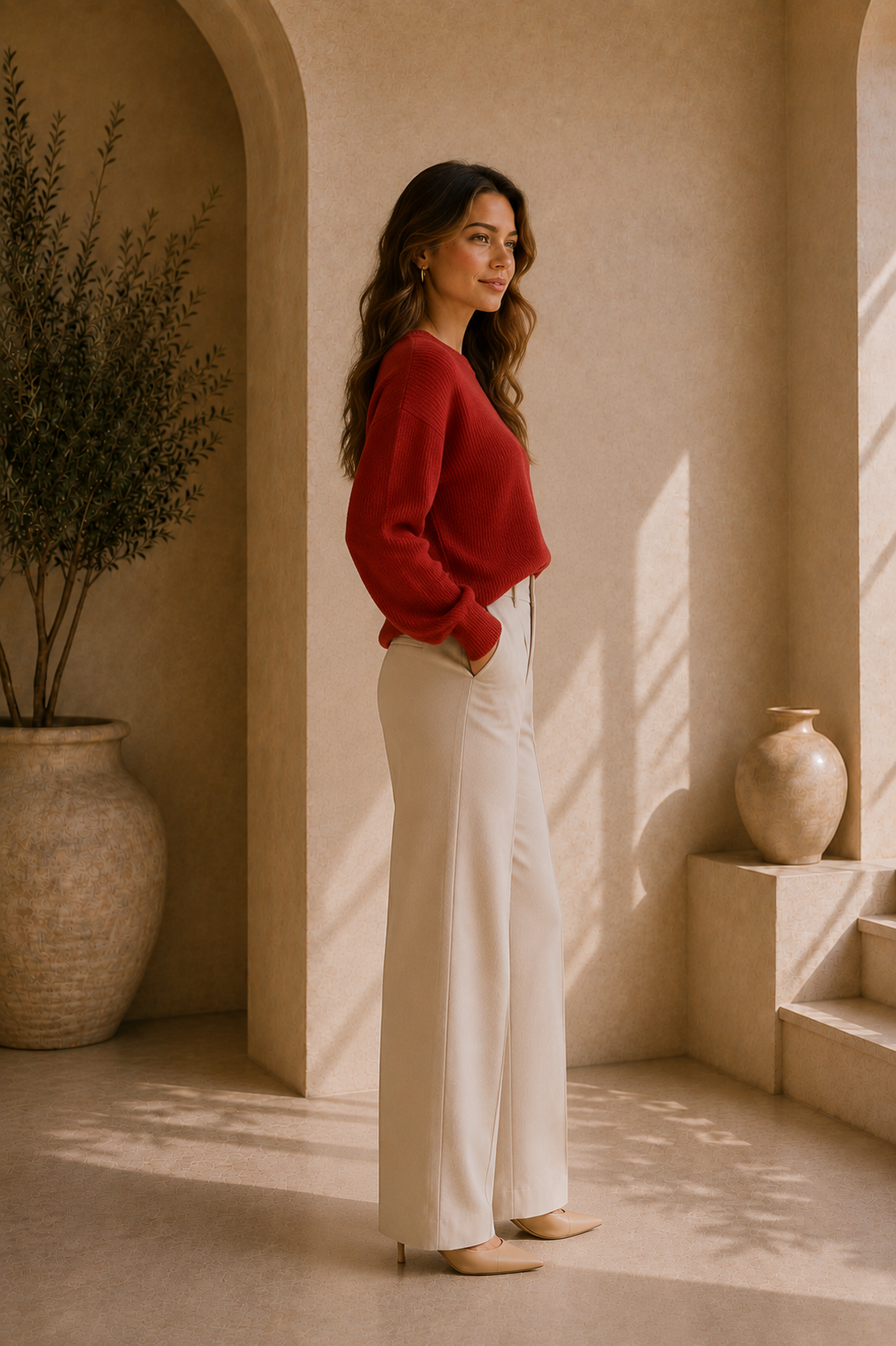 Women's Ribbed Long Sleeve Crewneck Sweater