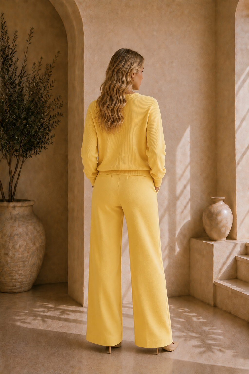 Women's Ribbed Long Sleeve Polo Loungewear Set